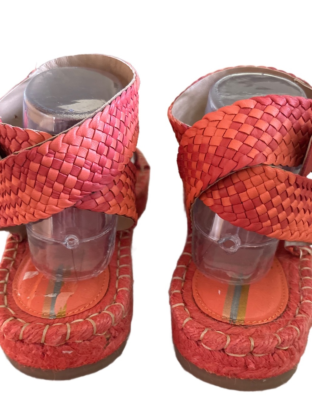 Sam Edelman Dakota Orange Red Braided Leather Wedge Sandals Size 8.5 - Picture 4 of 8